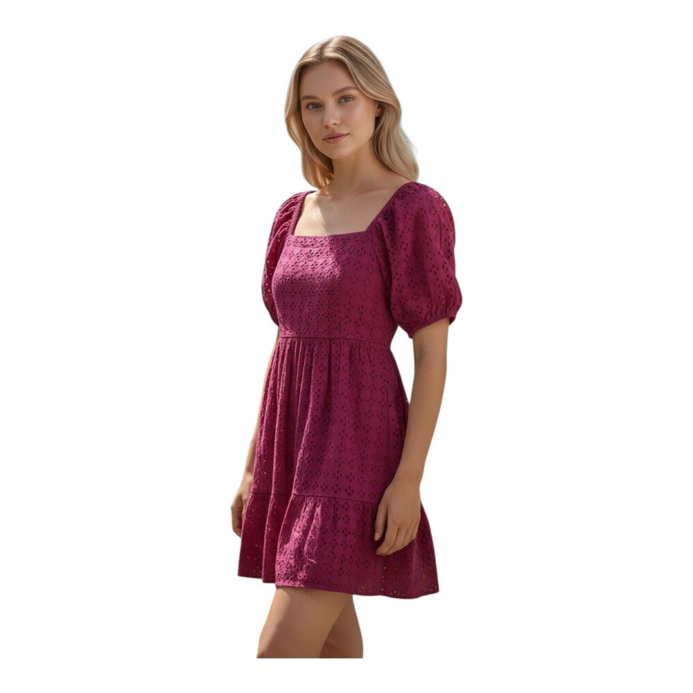 LaBlanca Dress Magenta Pink Size XS Puff Sleeves Eyelet Lined Cotton Vacation
